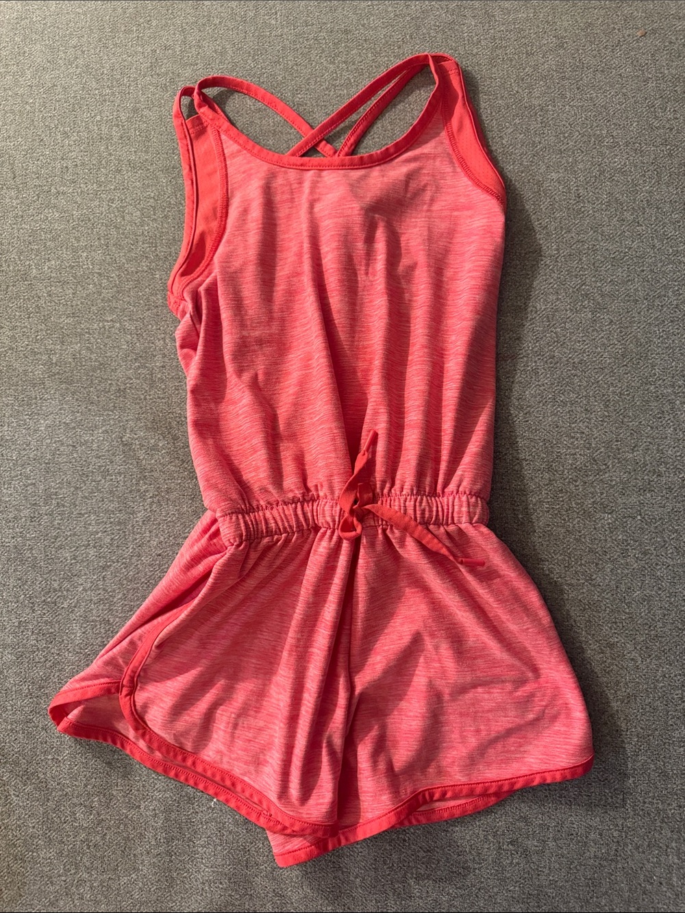 5/$15- Girls' Coral Pink Sleeveless Romper - Drawstring Waist